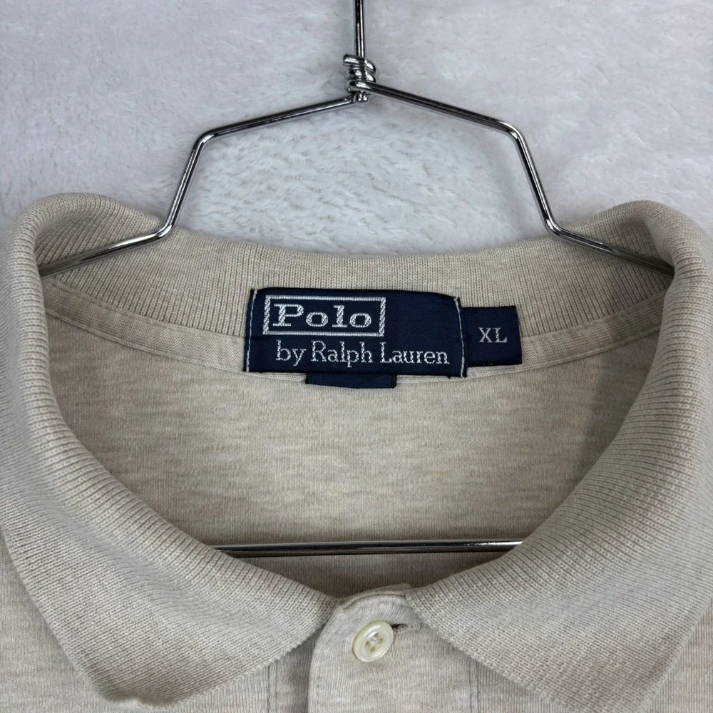 Polo Ralph Lauren Mens XL Tan Vintage  Long Sleeve Polo Shirt Embroidered Pony